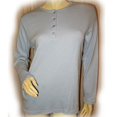 NWT Jennifer Moore Womens Long Sleeve Henley T-Shirt Top M Blue Preppy Academia - Изображение 1 из 4