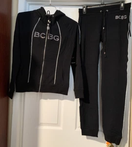 Set tuta BCBG MAXAZRIA strass Y2K dettagliata felpa con cappuccio e pantaloni taglia nuova con etichette - Foto 1 di 5