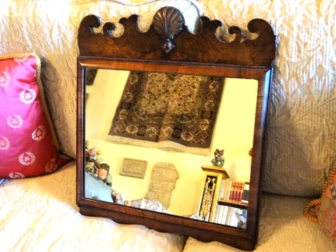 18th Century Antique Georgian Scroll Mahogany Wall Mirror Cover