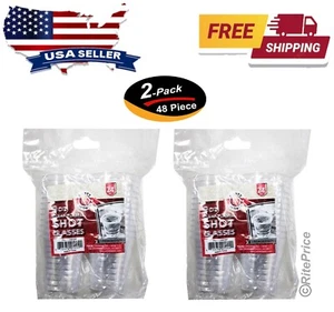 48 PCS Clear Shot Glasses 2oz Plastic Disposable Cups Wine Party Catering Bar - Picture 1 of 13