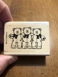 Rubber Stamp 1992 Stampin Up TEDDY BEARS STANDING IN A ROW Border Line Bow - Picture 1 of 2