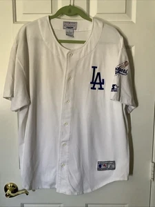VINTAGE Los Angeles Dodgers Jersey Mens XL White Blue Starter MLB Baseball Shirt - Picture 1 of 5