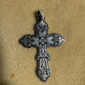 CII Mexico Taxco Traditions Sterling Silver Rose Cross Pendant 925 - Picture 1 of 6