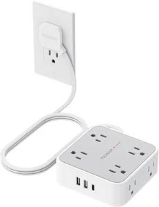 Tira de alimentación protectora contra sobretensiones TESSAN, cable de extensión de enchufe plano de 5 pies con 3 USB (1  - Imagen 1 de 12