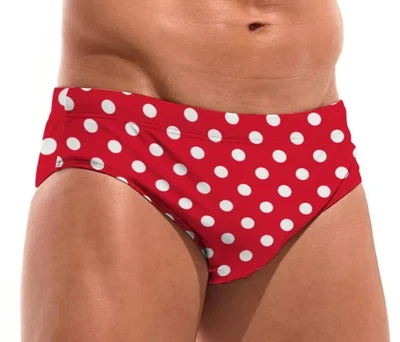 Red w/ White Polka Dots Men's Swim Briefs w/Drawstring.  X-Large 36"-38" - Image 1 of 4