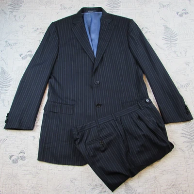 Ermenegildo Zegna Silk & Wool Navy Blue Multi Stripe Roma Fit Suit mens 44L - Image 1 of 4