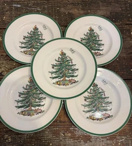 Set of 5 Spode Made in England Christmas Tree S3324 10.75” Dinner Plates - Picture 1 of 12