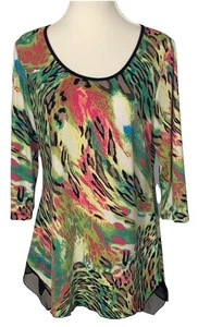 PETER NYGARD WOMEN'S KNIT PULLOVER ANIMAL PRINT TOP 3/4 SLEEVE HEM DETAIL SZ M - Picture 1 of 3