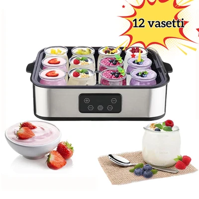 YOGURTIERA  ELETTRICA  MACCHINA  PER YOGURT CON 12 VASETTI IN VETRO 25W - Nuovo - Immagine 1 di 4