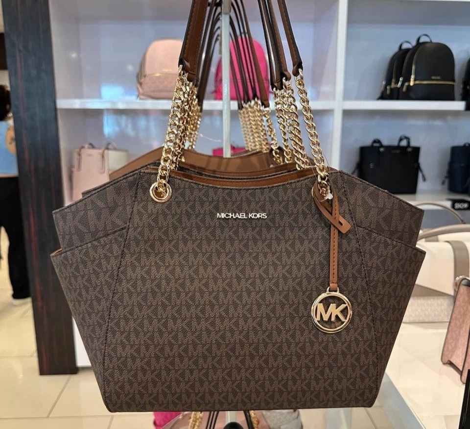 Michael Kors 35F1GTVT3B Jet Set Travel Large Chain Shoulder Tote Bag MK Signatur