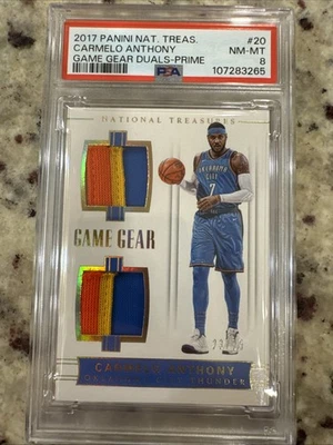 2017 National Treasures Carmelo Anthony Game Hear Prime Game Worn /25 PSA8 - Image 1 of 2