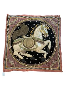 Vtg Burmese Kalaga 3D Heavy Embroidered Jewel Sequin Beaded Horse Tapestry 25x25 - Picture 1 of 15