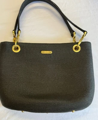 Eric Javits Black Squishee Shoulder Bag With Gold Hardware And Green Interior - Image 1 of 4