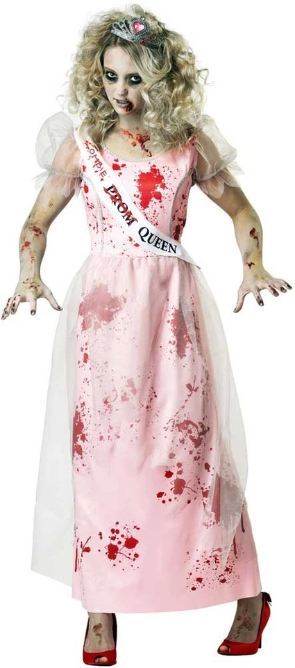 Undead Women Prom Queen Zombie Costume Blood Spattered Dress Halloween 01595 - Image 1 of 1