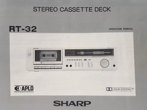 Sharp RT-32 Stereo Cassette Deck Operation Manual Owner's Manual 1980's - Picture 1 of 8