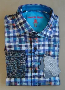 NWT $125 LUCHIANO VISCONTI BLACK Mens S STRETCH COTTON BLEND SHIRT Blue 4184 - Bild 1 von 7
