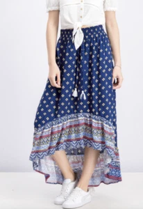Womens Skirts Size L Ultra Flirt Blue Printed High-Low - Picture 1 of 9