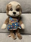 Peluche vintage Allemagne de l'Ouest Schuco Bigo Bello Puppy Dog 11 pouces robe bleue