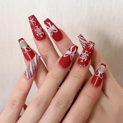 Prensa de Navidad en Uñas Ataúd Largo Uñas Falsas Prensa de Navidad en Uñas 12 Foto 1 de 4