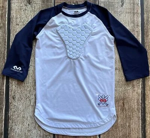MCDAVID BASEBALL SHIRT PADDED CHEST WHITE BLUE YOUTH SIZE LARGE EXCELLENT - Picture 1 of 8