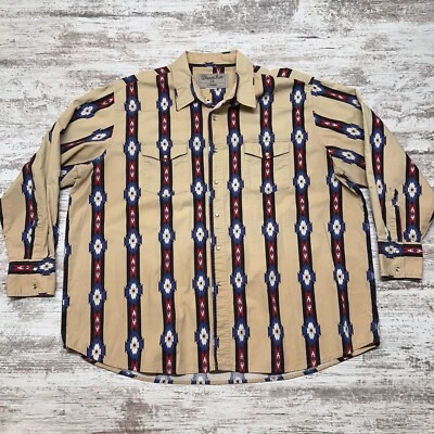 Vintage Wrangler Shirt Men 2XL Beige Pearl Snap Western Aztec Brushpopper Cowboy - Image 1 of 4