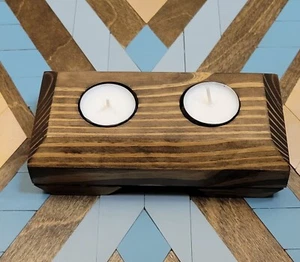 Southern Yellow Pine Two Candle Tea Light Holder Walnut Stain - Picture 1 of 8