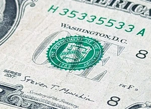 2017 $1 bill fancy serial number, binary 3s and 5s, H 35335533 A - Picture 1 of 9