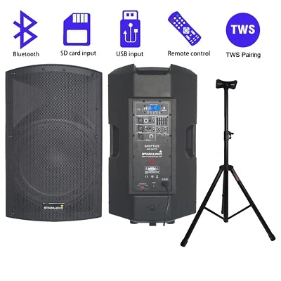 2-Way Speakers PA Active 4000W Powered BT TWS Speaker W/ Adjustable Height Stand - Image 1 of 4