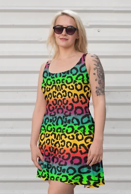 Women's Multi Leopard Skin Print Retro Rockabilly Skater Dress Alternative - Image 1 of 2