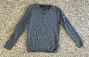 Herren John Varvatos Henley leichter gerippter Pullover Wollmischung blau meliert M - Bild 1 von 7