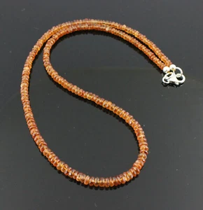 Edle Hessonit Kette Natur Zimtstein Granat Facettierte Orange Collier ca. 44 cm - Picture 1 of 3