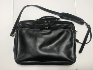 LEVENGER Black Leather Laptop Expandable Briefcase Silver NICKLE Hard Ware USA - Picture 1 of 12