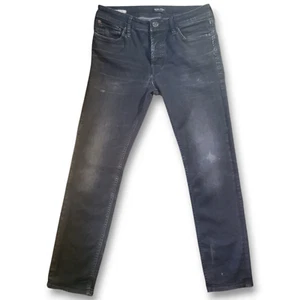 JACK & JONES Men's Dressed Black Button Fly 32W 32L Jeans Skinny Tapered Slim - Picture 1 of 8