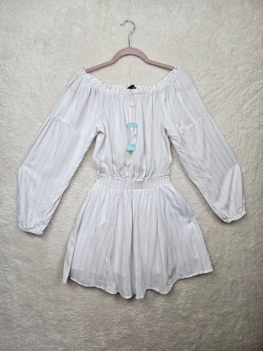 PALM ANGELS Abito donna Shore piccolo bianco misto rayon manica lunga spalle scoperte linea A mini