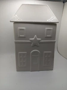 House Figural Cookie Jar White Glazed Earthenware Building- Threshold (Large) 9" - Picture 1 of 4