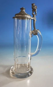 Glas Bierkrug Krug Glaskrug mit Zinndeckel Zwerg Dwarf um 1840 (0624-002) - Bild 1 von 7