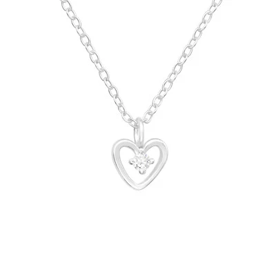 925 Argento Zirconi Collana con Pendente a Cuore 45cm - Immagine 1 di 4
