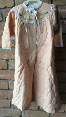 NEW VTG 70s Heircraft Peach Swiss Dot Quilted Robe GIRLS Vtg Sz 18/XL Prairie - Image 1 of 4