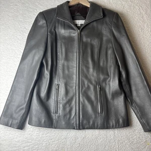 Valerie Stevens Womens New Zealand Lambskin Leather Jacket Dark Gray Size M - Picture 1 of 12