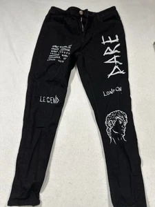 Legend London Jeans Spray On Skinny Graffiti Print Black Denim Mens Size 32x28 - Picture 1 of 4