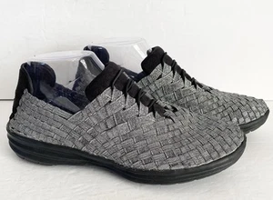Bernie Mev Victoria Walking Shoes Womens 39 US 8-8.5 Pewter Weave Slip On Shiny - Picture 1 of 9