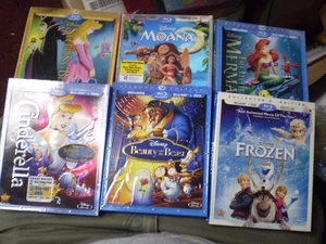 (6) Disney Princess Blu-Ray/DVD Lot: Frozen Moana Little Mermaid Cinderella - Picture 1 of 1