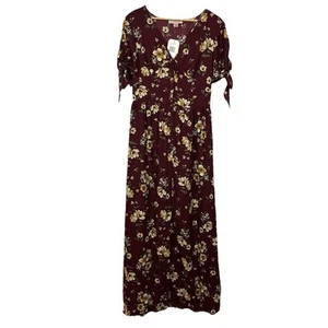 Maxi Vestido Band of Gypsies Mujer Grande Borgoña Floral Botón Frontal Boho Nuevo - Imagen 1 de 13