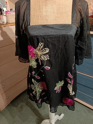 Women's COAST sz14 Black Embroidery 100% Silk Blouse Top, Worn Once, Festive 🎅 - Image 1 of 4