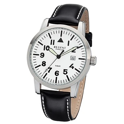 Regent Orologio Da Polso Uomo Nero Analogico F-1029 Cinturino In Pelle URF1029 - Immagine 1 di 4