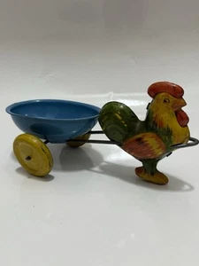 Vintage Tin Litho Rooster Pulling an Easter Egg Cart 7.5” See Pictures - Picture 1 of 8