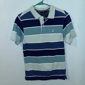 NAUTICA Boys Polo Shirt 14-15 Years Large Beige Striped Cotton AP46 - Picture 1 of 7