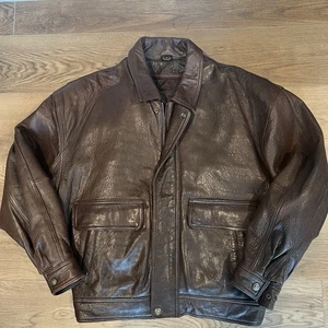 Vintage Leather Brown Bomber A2 Jacket 90s 80s Aviator Large Field Gear Lined - Picture 1 of 9