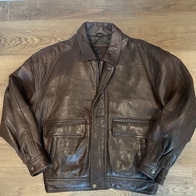 Chaqueta Bomber A2 Vintage Cuero Marrón Años 90 80 Aviador Grande Equipo de Campo Forrada Foto 1 de 4