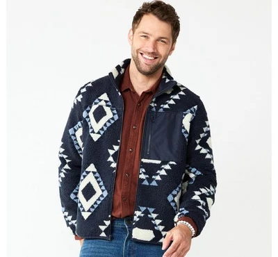 Men's Sonoma Goods For Life Grizzly Sherpa Jacket in Blue Southwest XL - Imagem 1 de 4